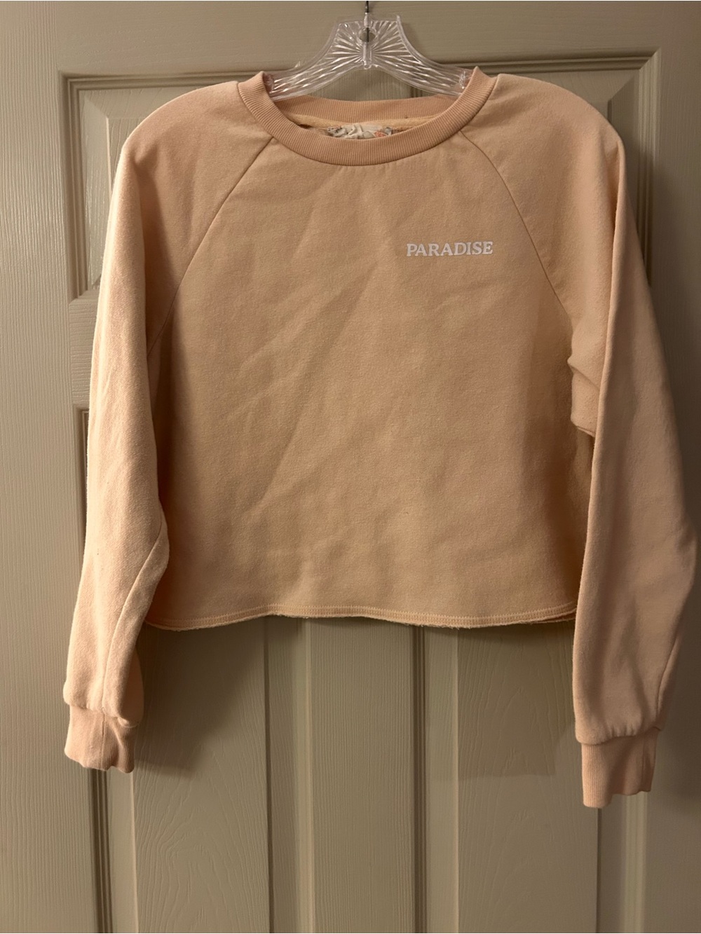 Pink Rose Peach 'PARADISE' Cropped Crewneck Sweatshirt